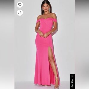 Lulus hot pink off the shoulder gown